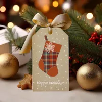 Tartan Christmas Stocking Paprika and Slate ID209 Gift Tags