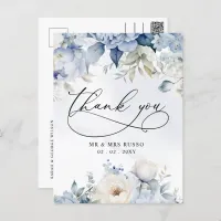 Elegant Botanical Dusty Blue Floral Thank You Postcard