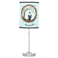 Cute Black Kitten Watching a Star Table Lamp