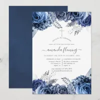 Navy & White with Silver Foil Floral Confirmation Invitation
