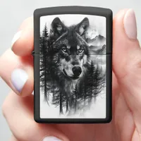 Majestic wolf gazes over moonlit forest landscape zippo lighter