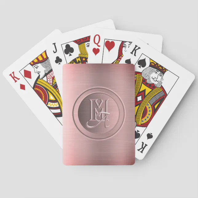 Metallic Pink Steel Engraved Monogram Poker Cards