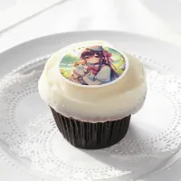 Pretty Anime Holding Kitten Girl's Birthday Edible Frosting Rounds