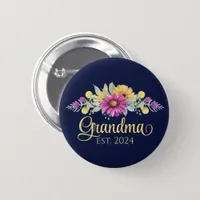 New Grandma Elegant Floral Daisy Sunflower Button