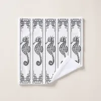 Black and White Seahorse - Graphic Illustration Wash Cloth