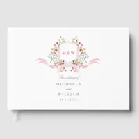 Pink Watercolor Regency Botanical Crest Wedding Guest Book
