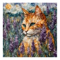 A beautiful ginger cat in a lavender field  acrylic print