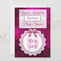 Magenta Footprints Girl's  Baby Shower Invitation