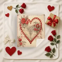 Vintage Red Floral Heart Wrought Iron Print Sherpa Blanket