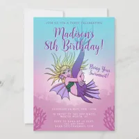 Mermaid Cute Cartoon Girl 8th Birthday Invitation