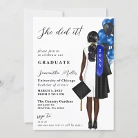 Modern Blue Photo She Did It Graduation Invitation