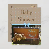 Brown and Blue Teddy Bear Baby Shower Invitation