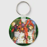 Merry Elves Wrapping Present Keychain