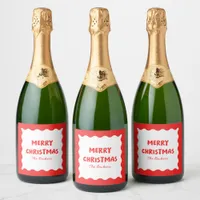 Fun Retro Wavy Red and White Custom Chic Christmas Sparkling Wine Label