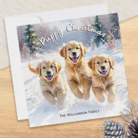 Golden Retriever Puppies In Snow Puppy Christmas Holiday Card