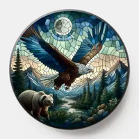 Mosaic Bear and Eagle in the Mountains Ai Art PopSocket