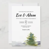 Misty Pine Hillside Boho Watercolor Winter Wedding Invitation