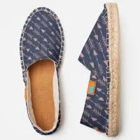 Boho Navy Blue and Rose Gold Arrow Pattern Espadrilles