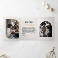 Nordic Night Cozy Vibes Retro Christmas Photo Tri-Fold Holiday Card