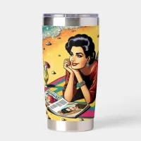 Retro Lady at Beach Daydreaming about Fashion Insulated Tumbler