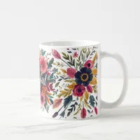  Boho Floral and Feathers Mug with word "Grateful"