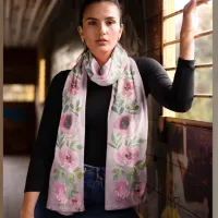 Pink gradient floral Chiffon Scarf