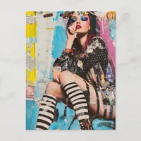 A Grunge Fashion lady Collage Postcard