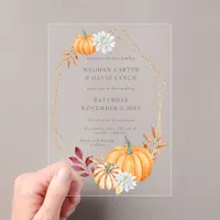 Rustic Watercolor Orange Pumpkins Fall Wedding Acrylic Invitations