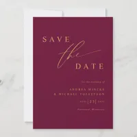 Simple Modern Mulberry Wine and Gold Wedding Save The Date