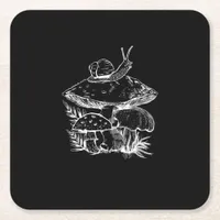 Cottagecore Aesthetic Mushroom Snail Fungi Goblinc Square Paper Coaster