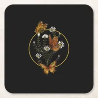 Cottagecore Goblincore Fairycore Graphic Flower Bu Square Paper Coaster