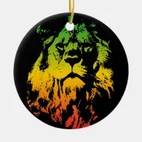 Rasta Flag Colors Lion Merry Christmas Ceramic Ornament