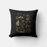 Frogs And Mushrooms Vintage Sketch – Aesthetic Gob Throw Pillow