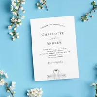 Swan couple in love white wedding invitation
