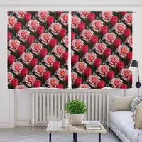 Pink and Red Roses in Pattern Blackout Curtains