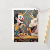 Clown with unicorn  postcard
