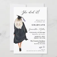 Modern Minimalist Photo She Did It Graduation Invitation