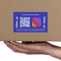 Dark blue business name qr code Instagram Rectangular Sticker