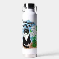 Tuxedo Cat and Lilies | Inspirational Quote Water Bottle