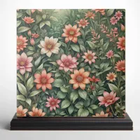 Elegant Coral and Peach Garden Blooming Flowers Ceramic Tile