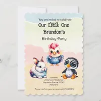 Wild One Happy Fun Woodland Animals Watercolor Invitation