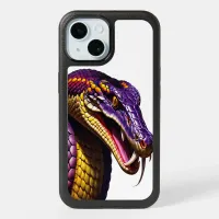 Cobra snake with vvibrant purple and yellow scales iPhone 15 case