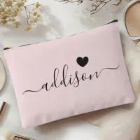 Bridesmaid Modern Script Blush Pink Heart Accessory Pouch