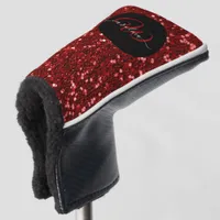 Stylish monogram red glitter name black golf golf head cover