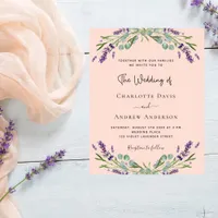 Peach lavender violet budget wedding invitation