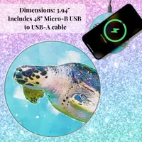 Aqua Sea Turtle Watercolor Style Wireless Charger