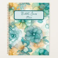 Teal and Yellow Floral Alcohol Ink Illustration  Planner