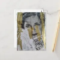Vintage Front Page News lady Mixed media collage Postcard