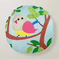Bird in a tree round pillow