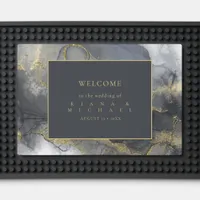 Moody Ink Charcoal Gold Abstract Welcome ID988 Bar Mat